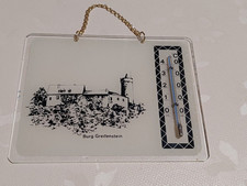DDR Andenken Burg Greifenstein Bild Hinterglas mit Quecksilber Thermometer 