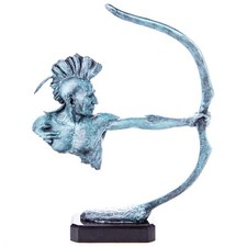 Bronzeskulptur Western Bogenschütze – Indianer Figur mit Patina auf Marmorsockel