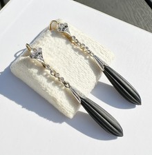 Wunderschöne Zeitlose Ohrringe Ohrhänger GOLD 750 18K Onyx Diamanten Antike