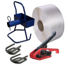 19 mm Umreifungsset 580 kg, 600m,  Spanner, 100 Drahtklammern, Abroller,