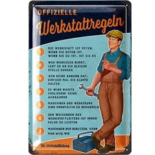Retro Blechschild Werkstatt Schild, lustige Werkstattregeln Männer 20x30cm