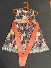 Handgemachtes Kinderkleid Blumenmuster Spitze Satin Schleife Gr.104 Taufe Fest