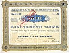 Rheinische AG für Holzindustrie Bonn historische Aktie 1922 Rhein Möbelindustrie