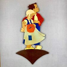 1950er Holz-Wandfigur Hellerkunst 26cm Märchenerzähler Deko Vintage Mädchen Kind