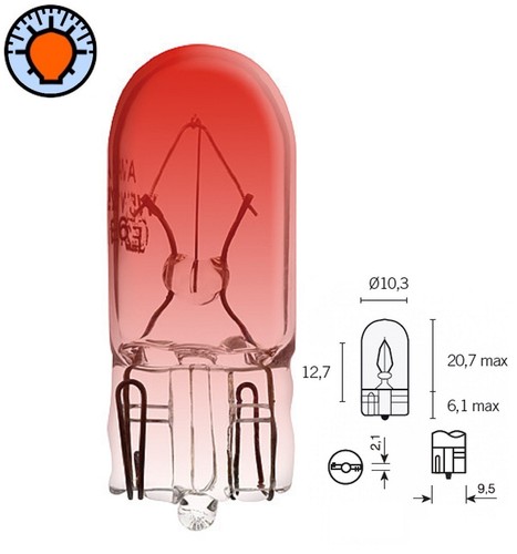 12v t10 wedge - 3w, rot