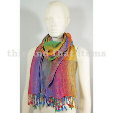 PASHMINA SCHAL TUCH PAREO STOLA HALSTUCH KASCHMIR REGENBOGEN GELB BUNT MIX S91