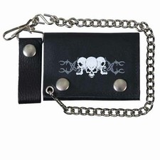 Hot Leathers Leder Biker Kreditkarten Wallet Triple Skulls 4" Portemonnaie Kette