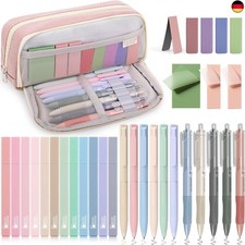 32pcs Schulsachen Aesthetic mit Rosa Mäppchen, 12 Textmarker Pastell, 5 
