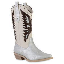 Damen Cowboystiefel Stiefel Spitze Holzoptikabsatz Western 841113 Schuhe 