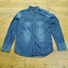 Replay Jeanshemd Herren M blau Perlen Druckknopf Langarm Rodeo Western