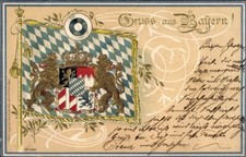 Präge Wappen Litho Bayerisches Staatswappen, Fahne - 4546098