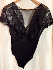 PIECES Stringbody PCSICCA mit Spitze Body Schwarz Damen - Gr. M