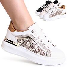 Damenschuhe Print Sneaker Turnschuhe Plateau Glitzer Keilabsatz Halbschuhe 