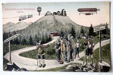 61948 Postkarte Zukunftsbild von der Schneekoppe mit Zeppelin Ballon 1908 RRR