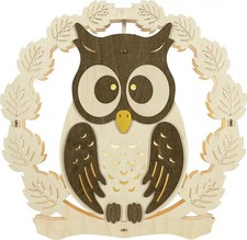 Fensterbild Eule mit Kranz und