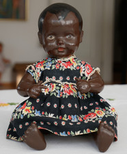 Schildkröt-Puppe, Strampelchen, 25 cm, dunkelhäutig Celluloidpuppe, Sammlerpuppe