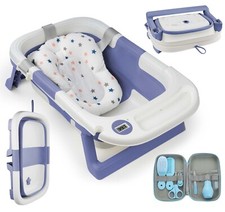 Babybadewanne Faltbar Babywanne mit Gestell Thermometer + Kissen 69,8 x 42x 21cm