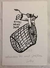Lothar Sell Original Holzschnitt Gutes Neues Jahr Teufelchen mit Widmung 1982 xz