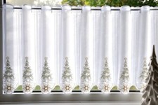 Scheibengardine weiß gold grün Tannenbaum Plauen Stickerei Gardine Weihnachten