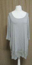 180 F84 THE 2 STYLE Damen Shirt Longshirt grau 3/4 Arm Spitzensaum Gr. XXL