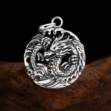 L07 Anhänger runder Drachenanhänger Drache mit Geweih Sterling Silber 925