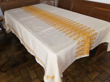 TISCHDECKE creme-weiß mit gelber Stickerei Dralon 220 cm x 150 cm  sehr gut