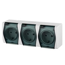 Aufputz AP Schuko dreifach Steckdose IP44 Farbe weiß/schwarz HERMES2