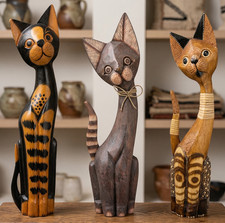 3x Holzkatze Deko