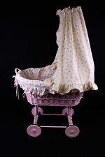 Puppenwagen Vintage 50er Jahre Stubenwagen Rosa mit Himmel Holz mit Rädern