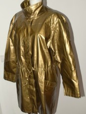 Damen Goldene Glanz Lack PU Regenjacke Friesennerz Regen Jacke Mantel 44/L