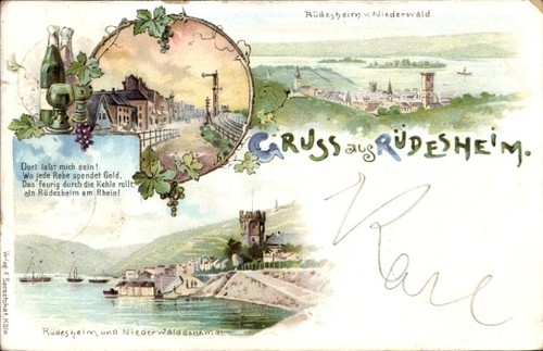 Litho rüdesheim rhein in - rüdesheim, am