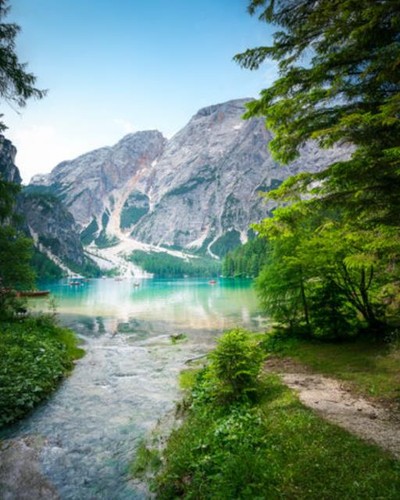 Wandbild lake braies - wandbild:,