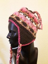 Orig. Nepal Mütze pink braun, Wollmütze, Skimütze Wolle, Vlies