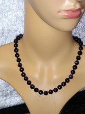 Handgefertigte Bluestone-/Blaufluss-Halskette, geknotet, 10 mm, 46 cm + 5 cm 