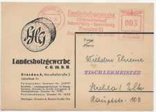57/808 POSTKARTE LANDESHOLZGEWERBE DRESDEN TISCHLEREIBEDARF SCHNITTHOLZ 1939