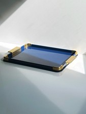 Hollywood Regency Stil Tablett 1980er Blau Gold Platte CL Design Tablett Vintage
