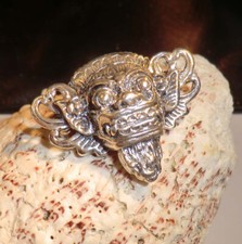 BROSCHE Barong Maske BALI Silber 925 Löwe KÖNIG DER GEISTER Tanz 30 x 23mm Ketut