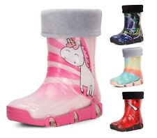 LADEHEID Kinder Mädchen Jungen bunte Gummistiefel Warm Gefüttert