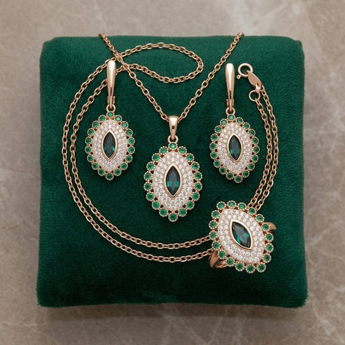 Schmuckset grün raute zirkon - raute,