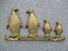Messing Schlüssel Wand 4 Kleider Haken Wandhaken Relief Pinguin Desko Vogel