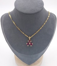 Collier 14K/0,585 Gold Anhänger 18K / 0,750 Gold mit Rubinen und Brillanten