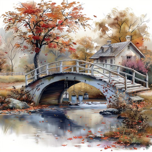Deko bild holzbrücke fluss - deko,