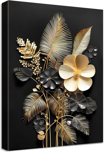 Schwarzgold blumen leinwand - 3d,