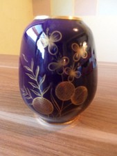 KPM Vase Echt Kobalt Porzellan Handarbeit b=8 cm. h=10 cm,Vergoldungen