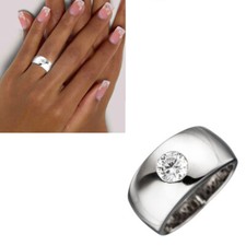 NEU 10 mm breiter Damen Ring schlicht 925er echt Silber Glitzer Zirkonia 50-60