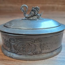 Antike Zinn Dose Hochzeits Schatulle mit Schwanen Deckel Schmuckdose