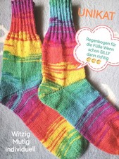 Gr 38 39 Handgestrickte Wollsocken Stricksocken Silly Socks  Regenbogenfarben ?