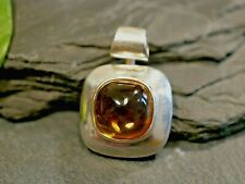 925 Silber Anhänger Ecken Rund Viereckiger Cabochon Warm Gelb Durchscheinend