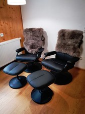 Fernsehsessel 2 Stück, schwarz mit Fußhocker