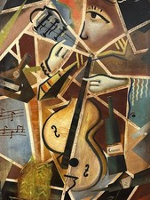 ANTIKES ÖLGEMÄLDE DER CELLIST UM 1908 SIGNIERT TKADLIK SURREALISMUS